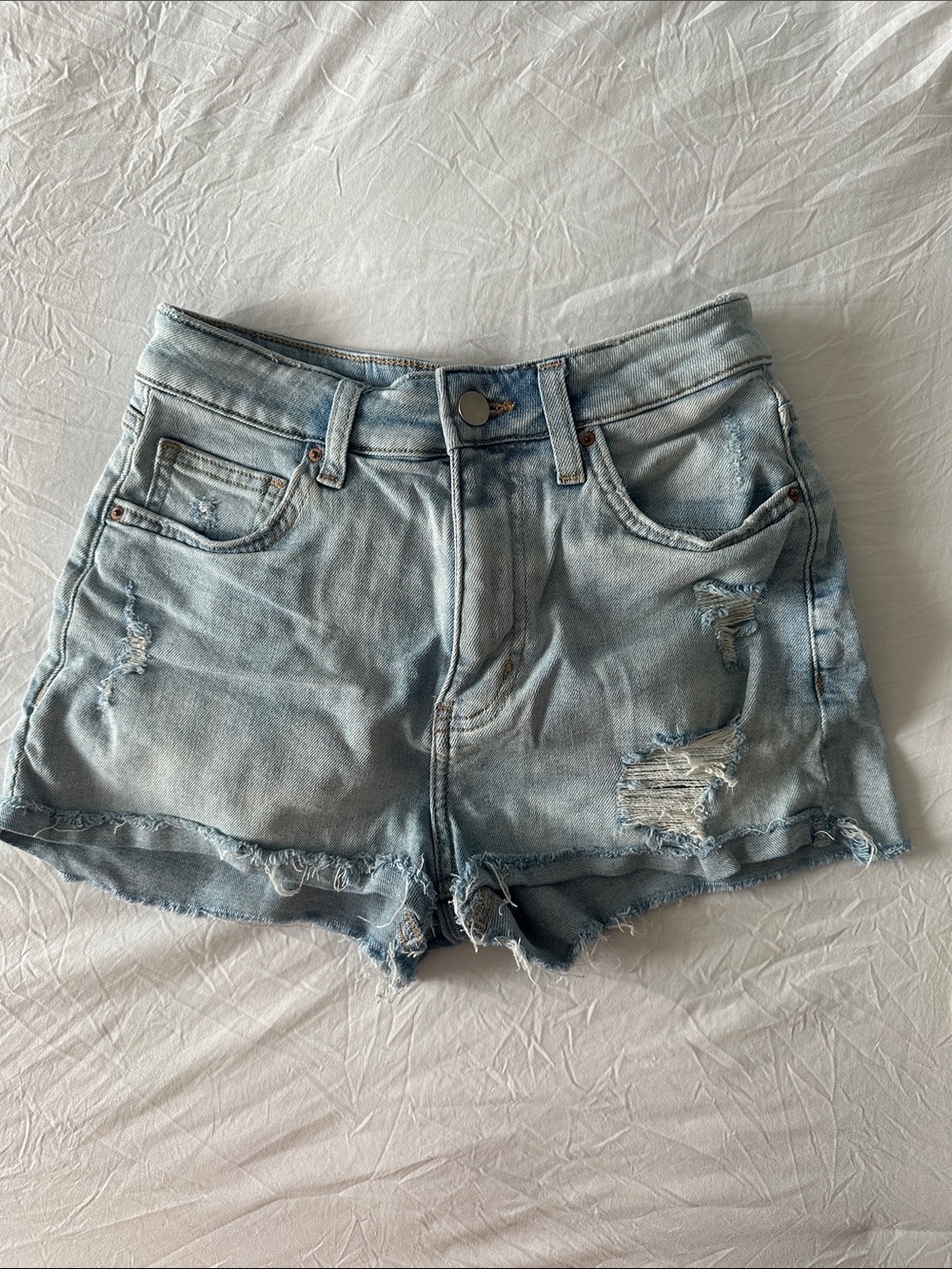 H&M Light Blue Distressed Denim Shorts